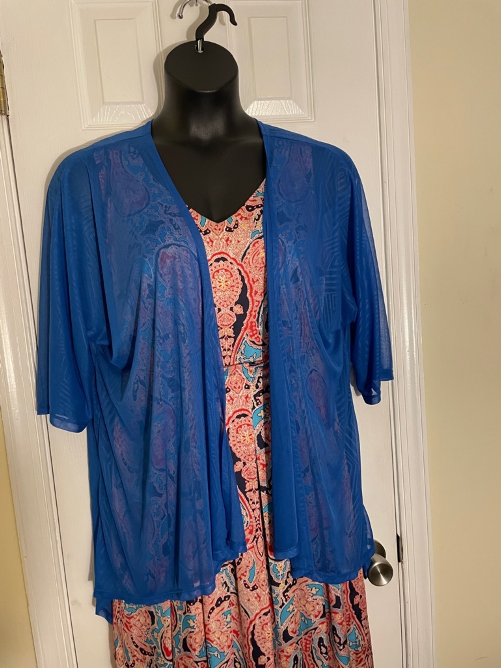 LuLaRoe Blue Sheer Textured
Open waterfall Kimono with long back M/L